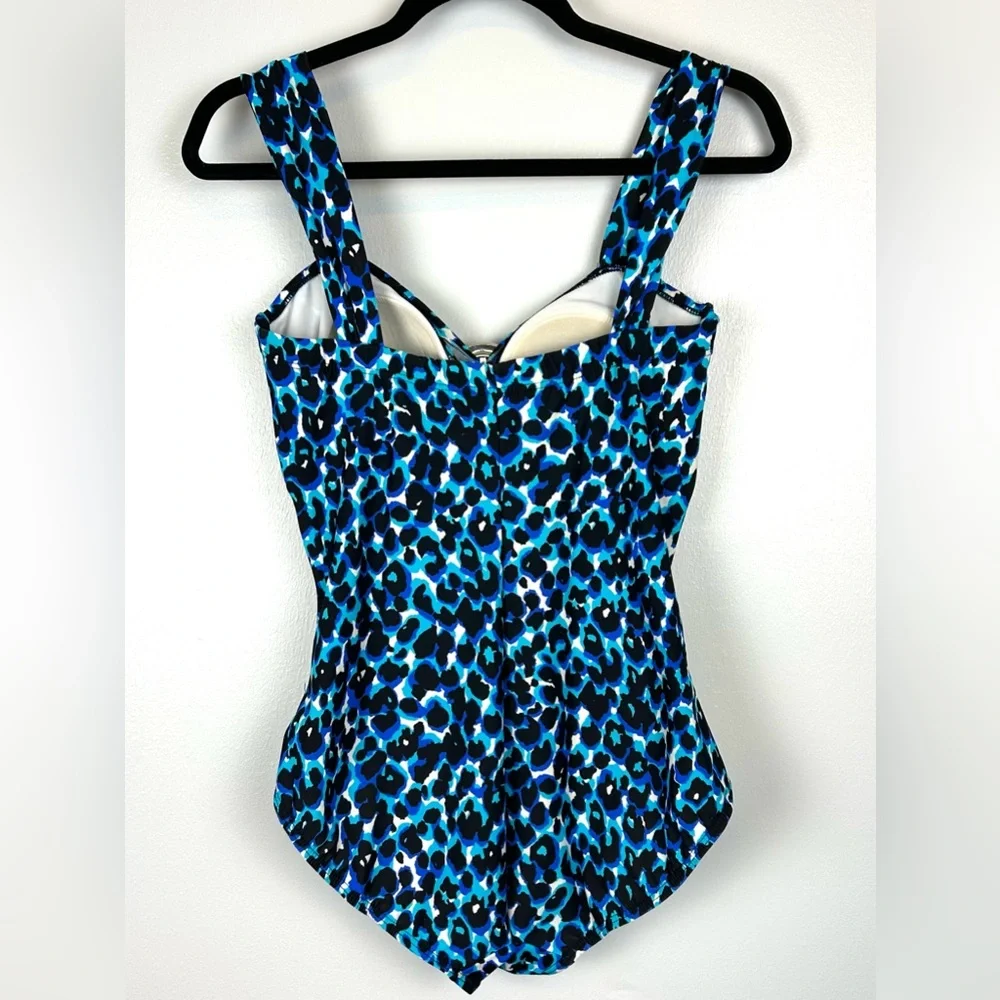Miraclesuit One Piece Swimsuit Size 6 Black Blue‎ Animal Print Slimming Padded